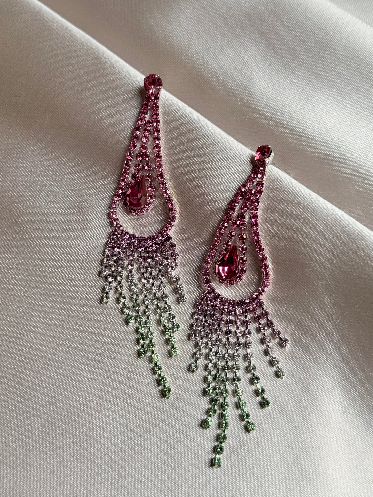Exquisite Long Tassel Earrings Women's Elegant Full Diamond Glittering Drill Drop Earrings Geometric Shape Stainless Steel