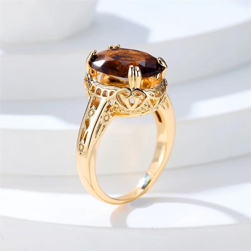 Retro Oval Cut Big Brown Stone Ring
