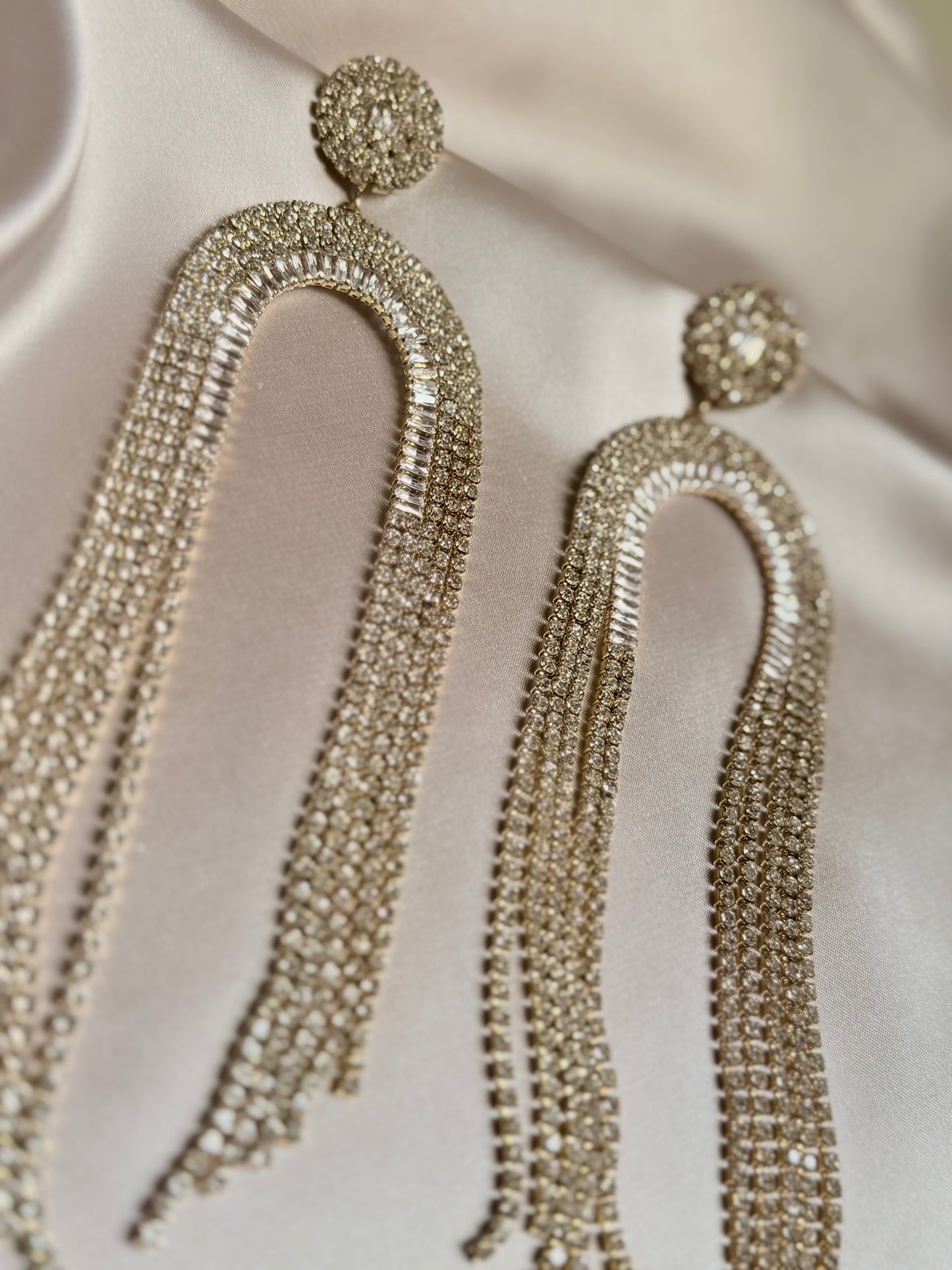 Gold Silver Rhinestone Tassel Earrings