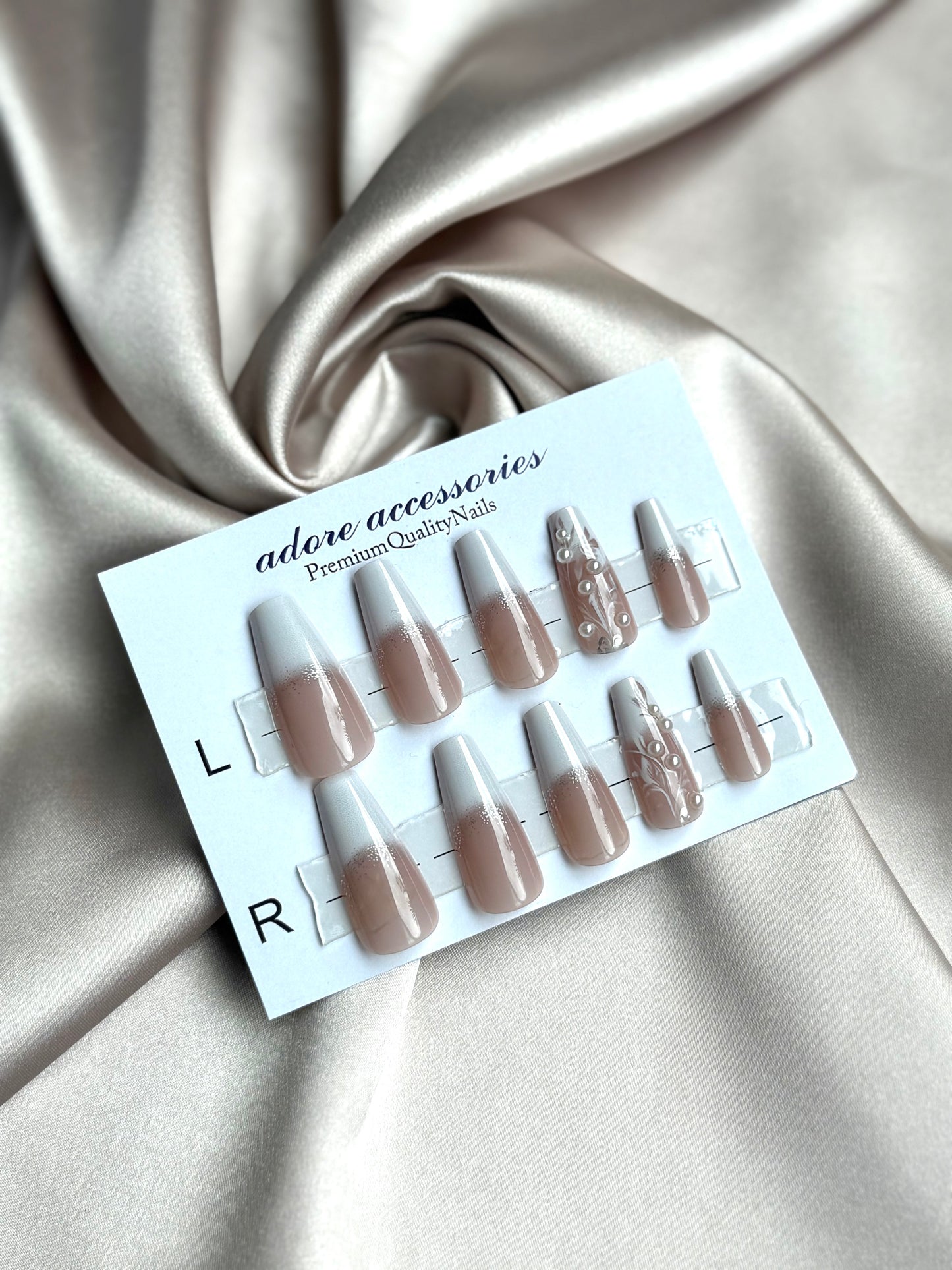 French tip square press on pearl nails 24pcs