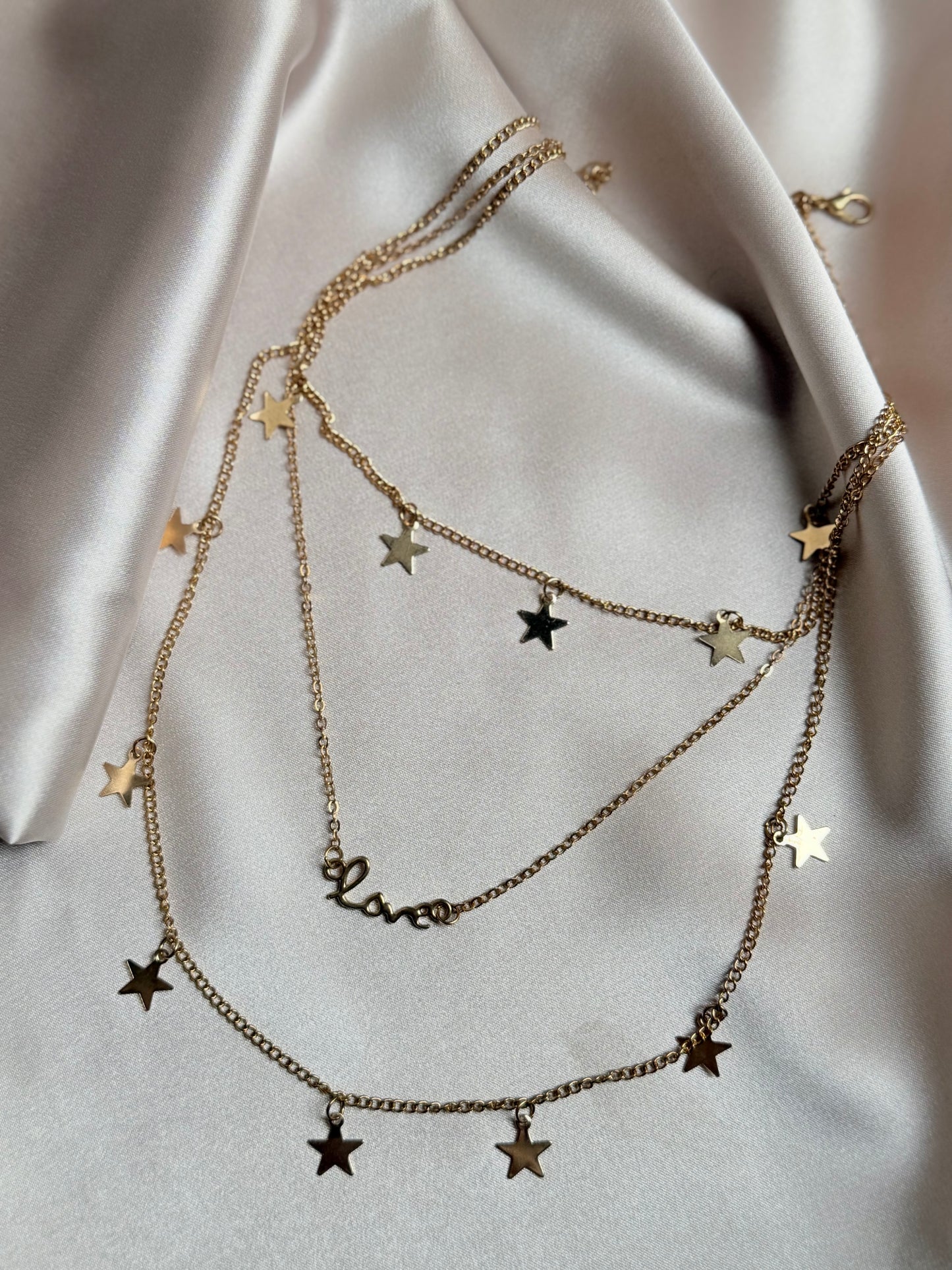 3 layer love star chain choker