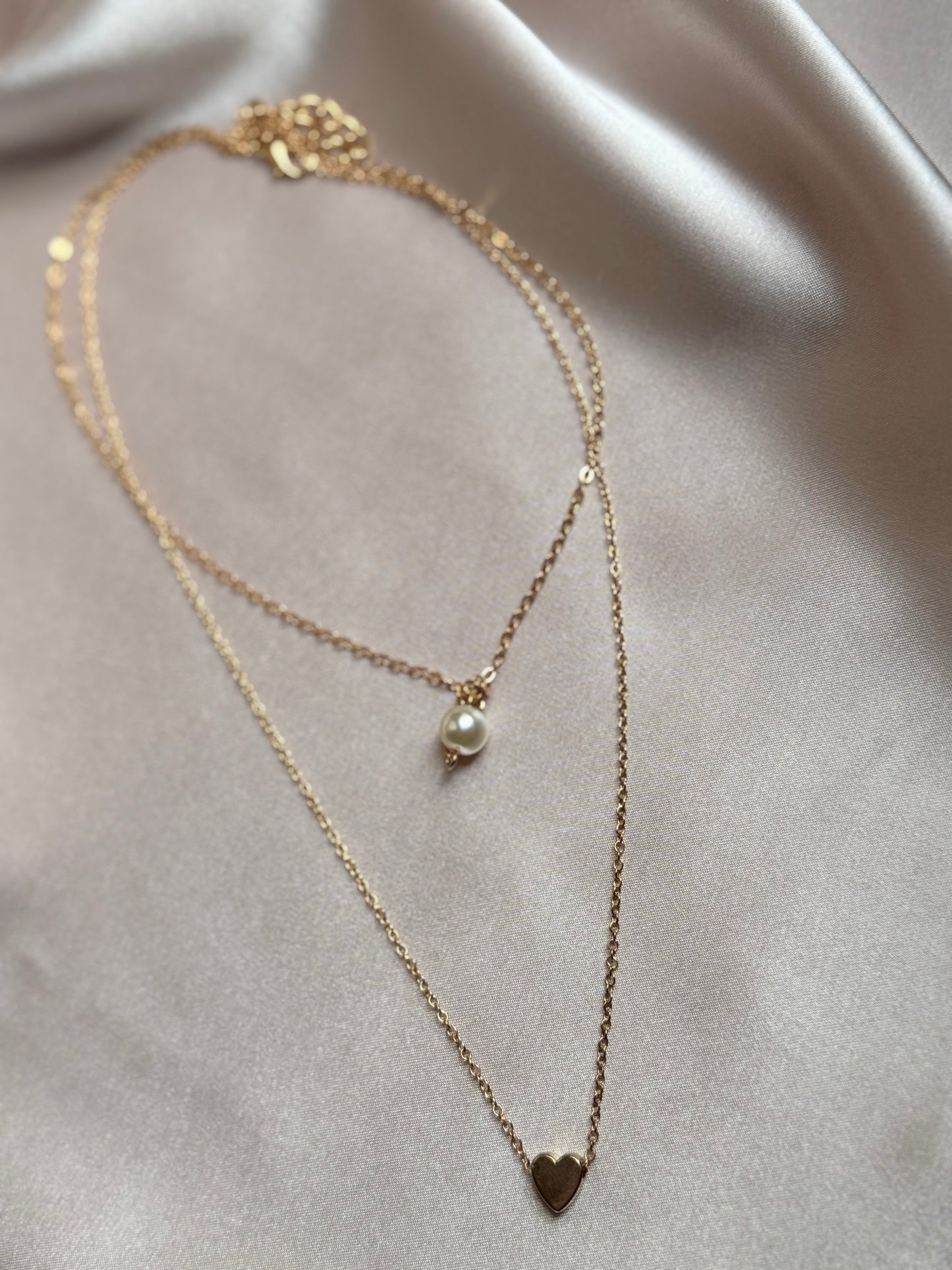 ADOLPH Simulated Pearl Heart Multi-layer Choker Necklace