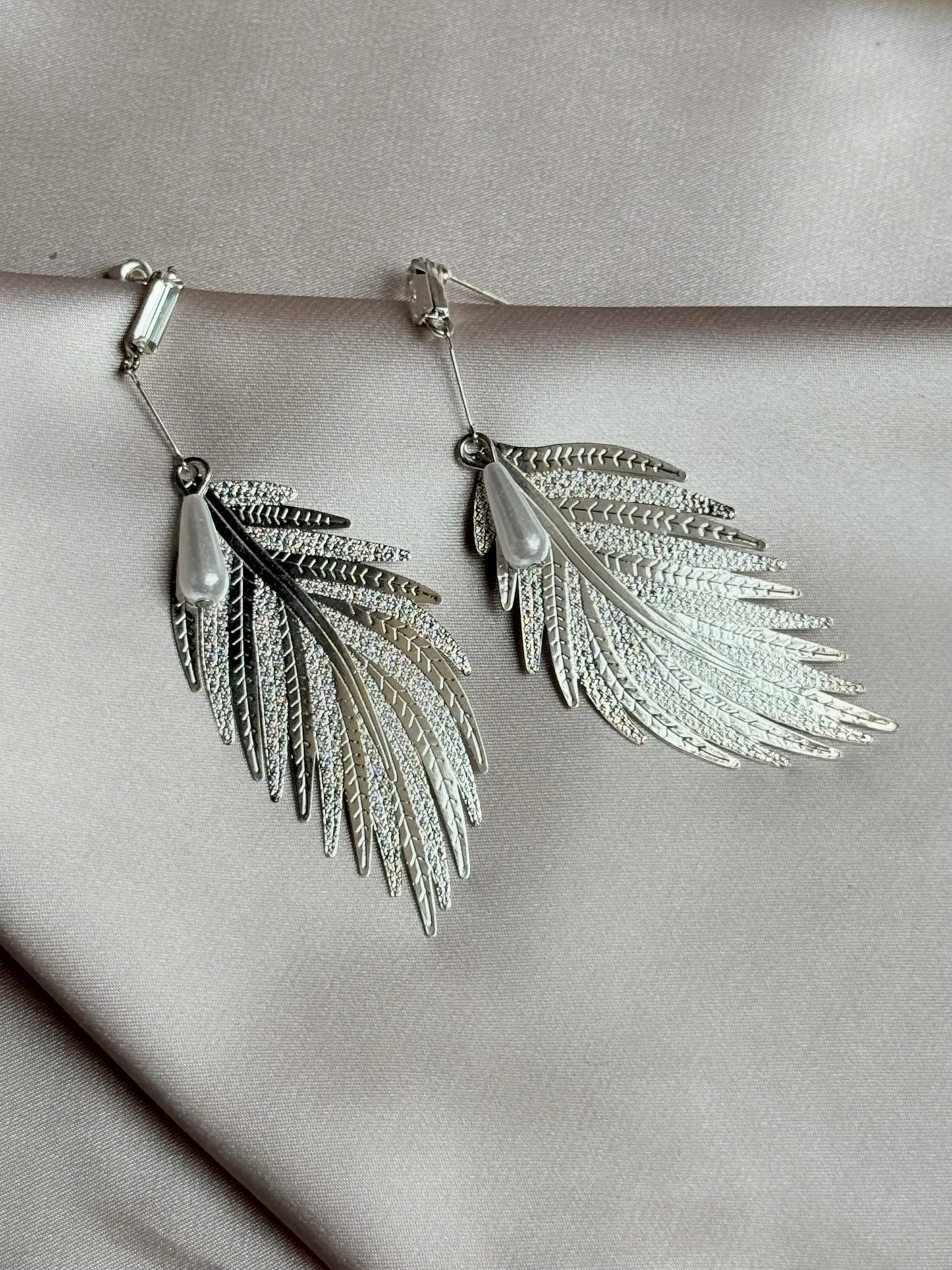 Feather Shaped Metal Exaggerated Statement Earrings Dangle Earrings