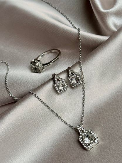 Diamond Zirconia Necklace Earring Ring Set