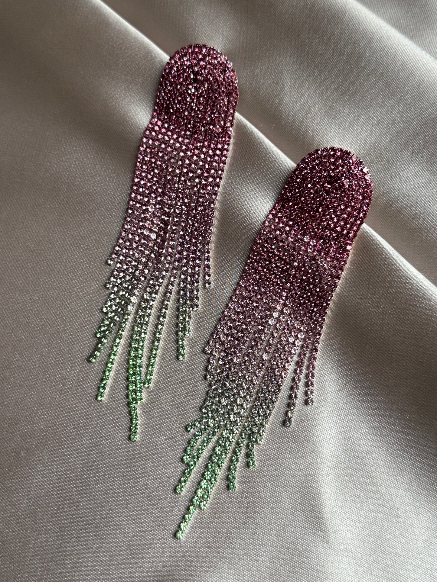 Multi pink Long Full Rhinestone Big Earrings
