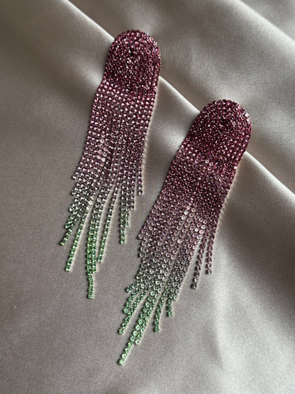 Multi pink Long Full Rhinestone Big Earrings