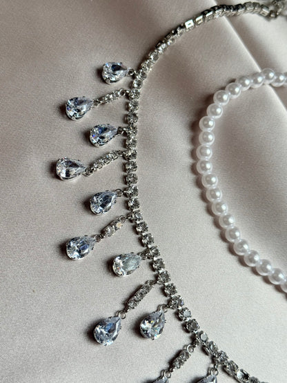 Luxury Rhinestone Crystal Chokers Necklaces For Women Multilayer Imitation Pearl Chain Necklace