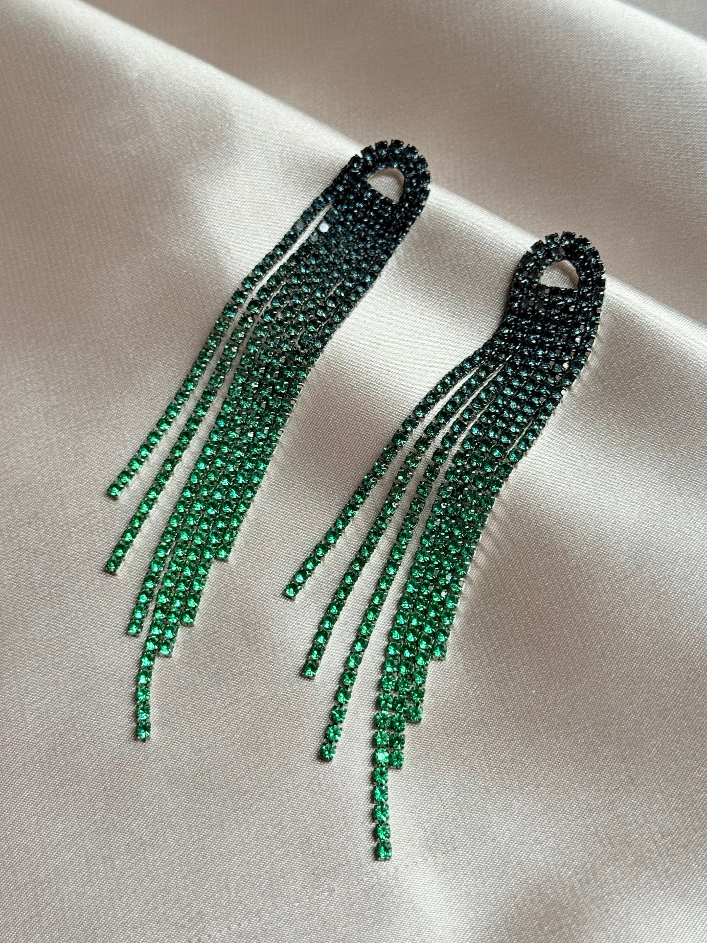 New Sparkling Full Rhinestone Long Tassel Dangle Earrings