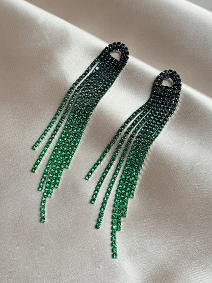 New Sparkling Full Rhinestone Long Tassel Dangle Earrings