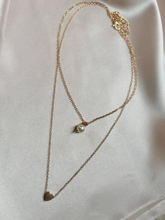 ADOLPH Simulated Pearl Heart Multi-layer Choker Necklace