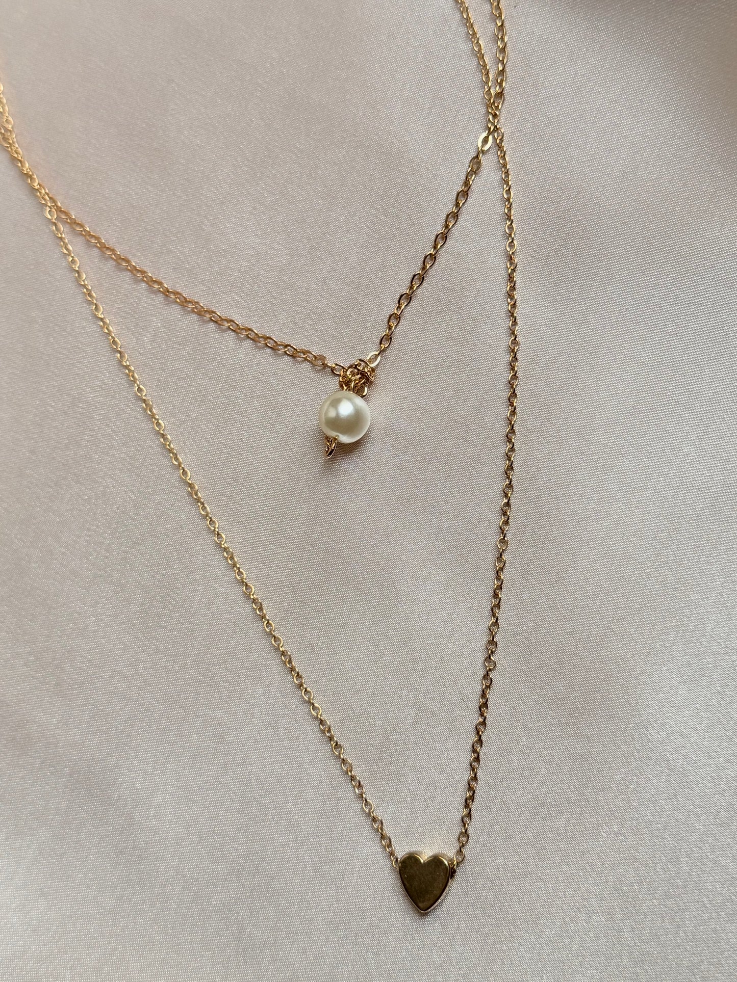 ADOLPH Simulated Pearl Heart Multi-layer Choker Necklace