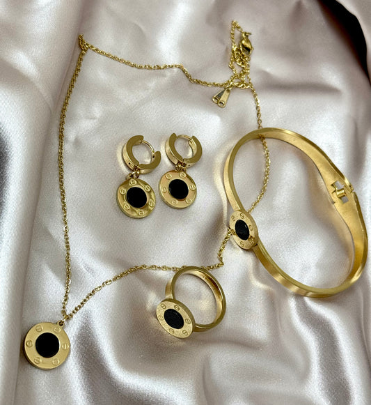 Black 18k 4PCS Necklace Earring Bracelet Ring Set