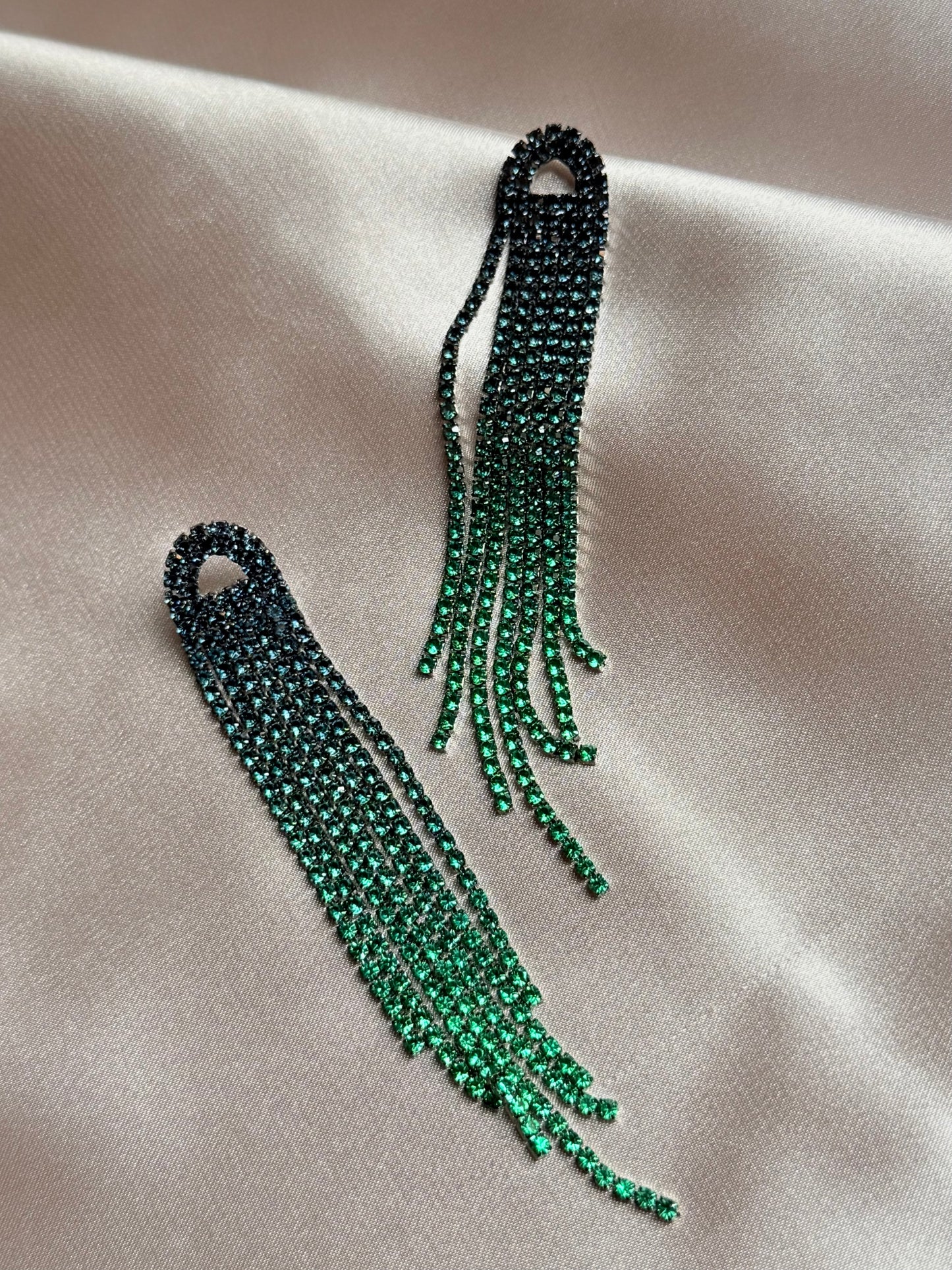 New Sparkling Full Rhinestone Long Tassel Dangle Earrings