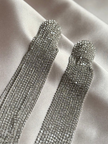 FYUAN Long Tassel Rhinestone Drop Earrings for Women Ovsize Crystal Dangle Earrings