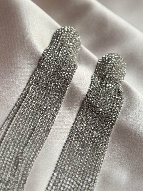 FYUAN Long Tassel Rhinestone Drop Earrings for Women Ovsize Crystal Dangle Earrings