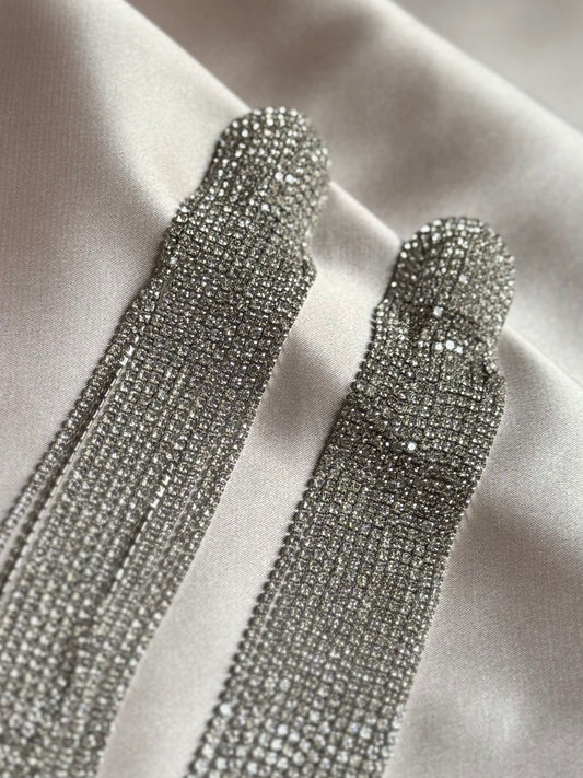 FYUAN Long Tassel Rhinestone Drop Earrings for Women Ovsize Crystal Dangle Earrings