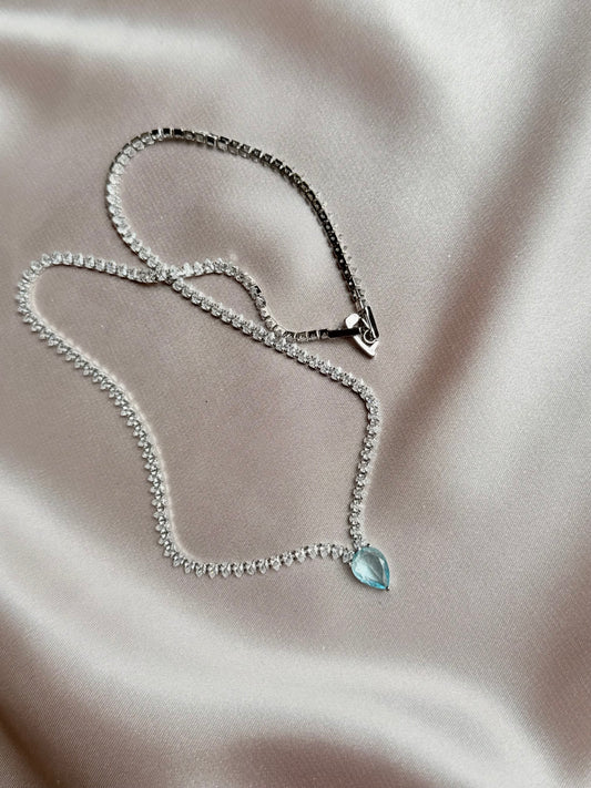 Luxury Elegant Big Light Green Water Drop CZ Crystal Necklace