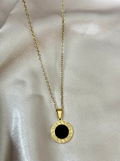 Black Round Pendant Necklaces Stainless Steel Chain