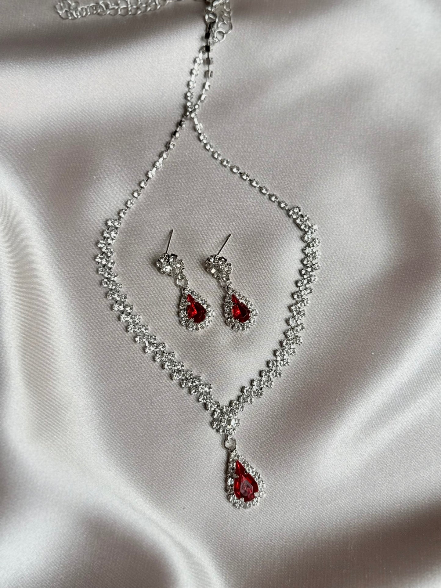 Luxury Crystal Silver Gold Necklace Earrings For Women High-end Rhinestone Pendant Clavicle Chain
