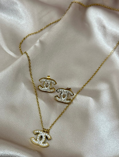 4Pcs Stainless steel Zircon Necklace Earring Bracelet Ring Set