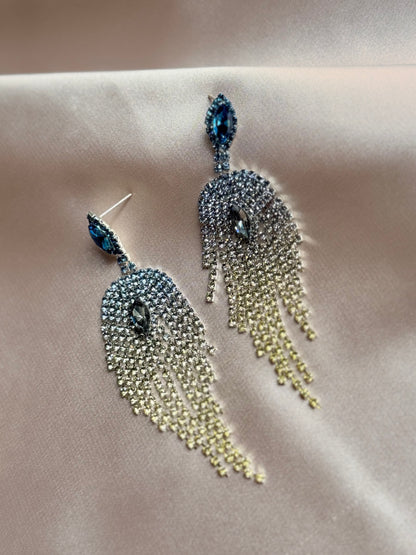 New Gradient Color Feather Full Drill Tassel Earrings Women High-End Feeling Water Diamond Earring Ear Jewelry Earrings