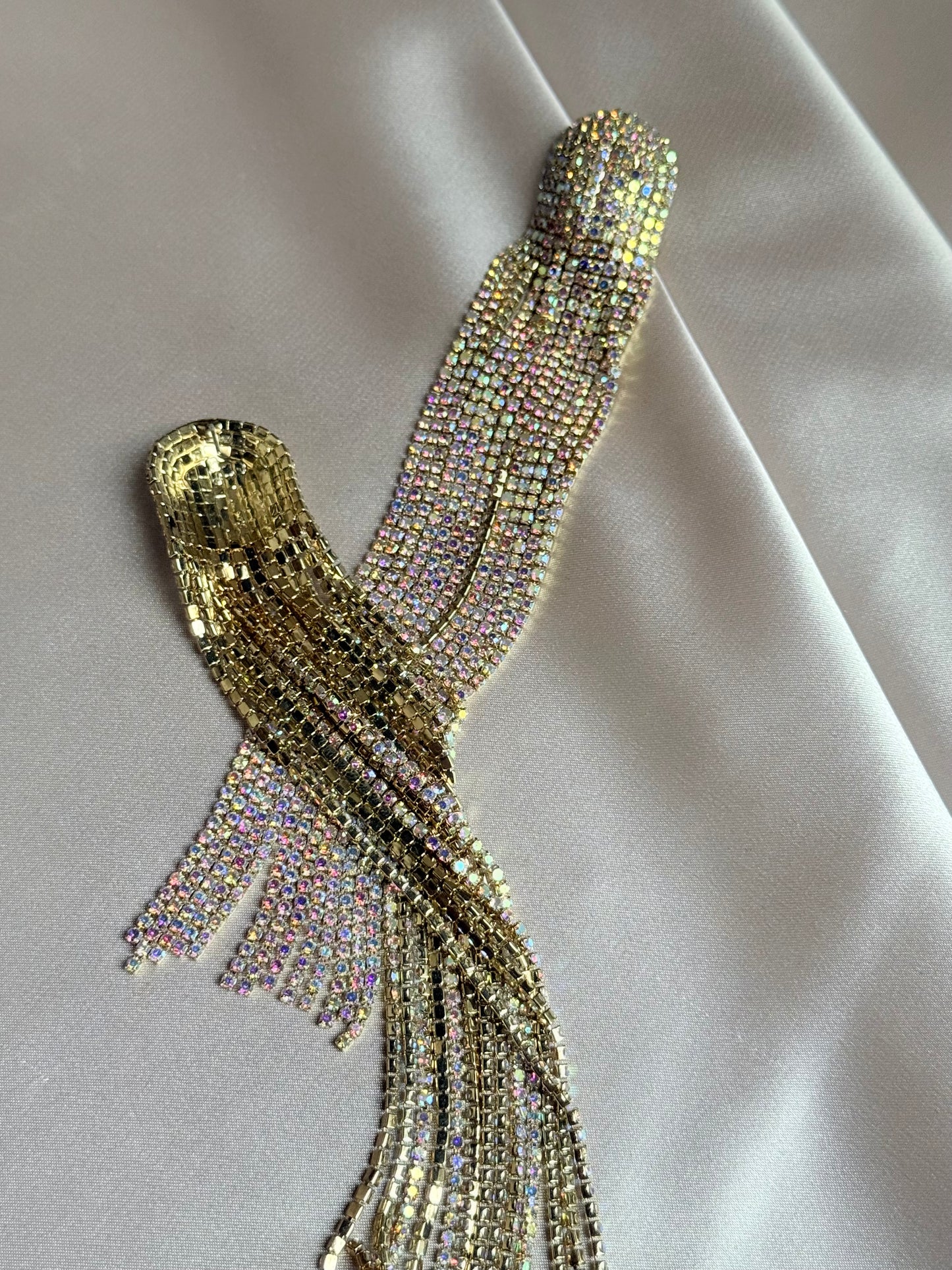 FYUAN Long Tassel Rhinestone Drop Earrings for Women Ovsize Crystal Dangle Earrings