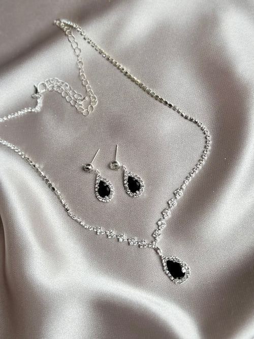 Luxury Crystal black stone Necklace Earrings For Women High-end Rhinestone Pendant Clavicle Chain