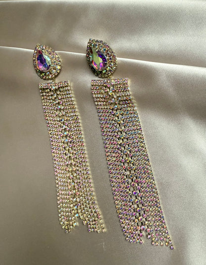 Spicy Europe Advanced Sense Earring Rhinestone Pentagram Star Chain Tassel Earrings
