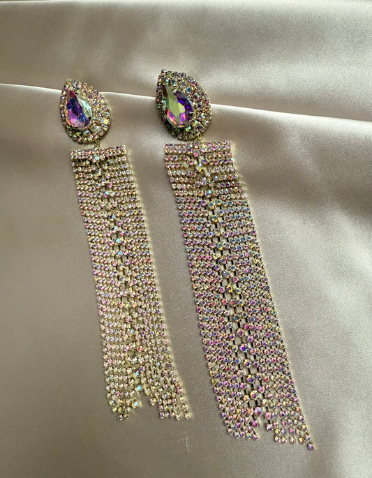 Spicy Europe Advanced Sense Earring Rhinestone Pentagram Star Chain Tassel Earrings