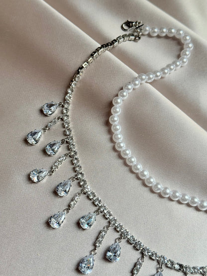 Luxury Rhinestone Crystal Chokers Necklaces For Women Multilayer Imitation Pearl Chain Necklace