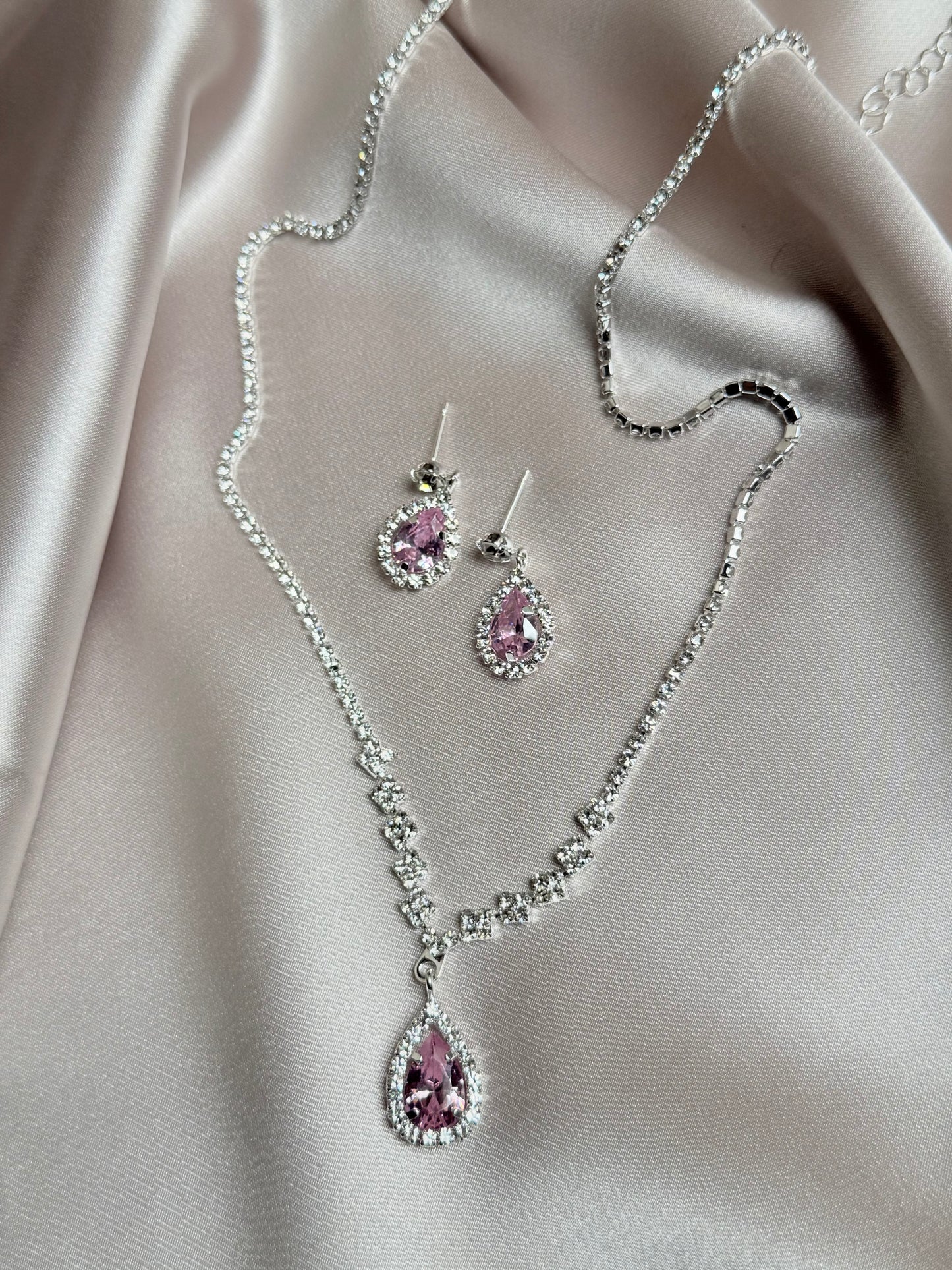 Luxury Water Drop Rhinestone Necklace Earrings For Women Crystal Zircon Pendant