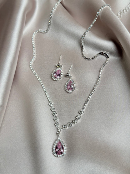 Luxury Water Drop Rhinestone Necklace Earrings For Women Crystal Zircon Pendant