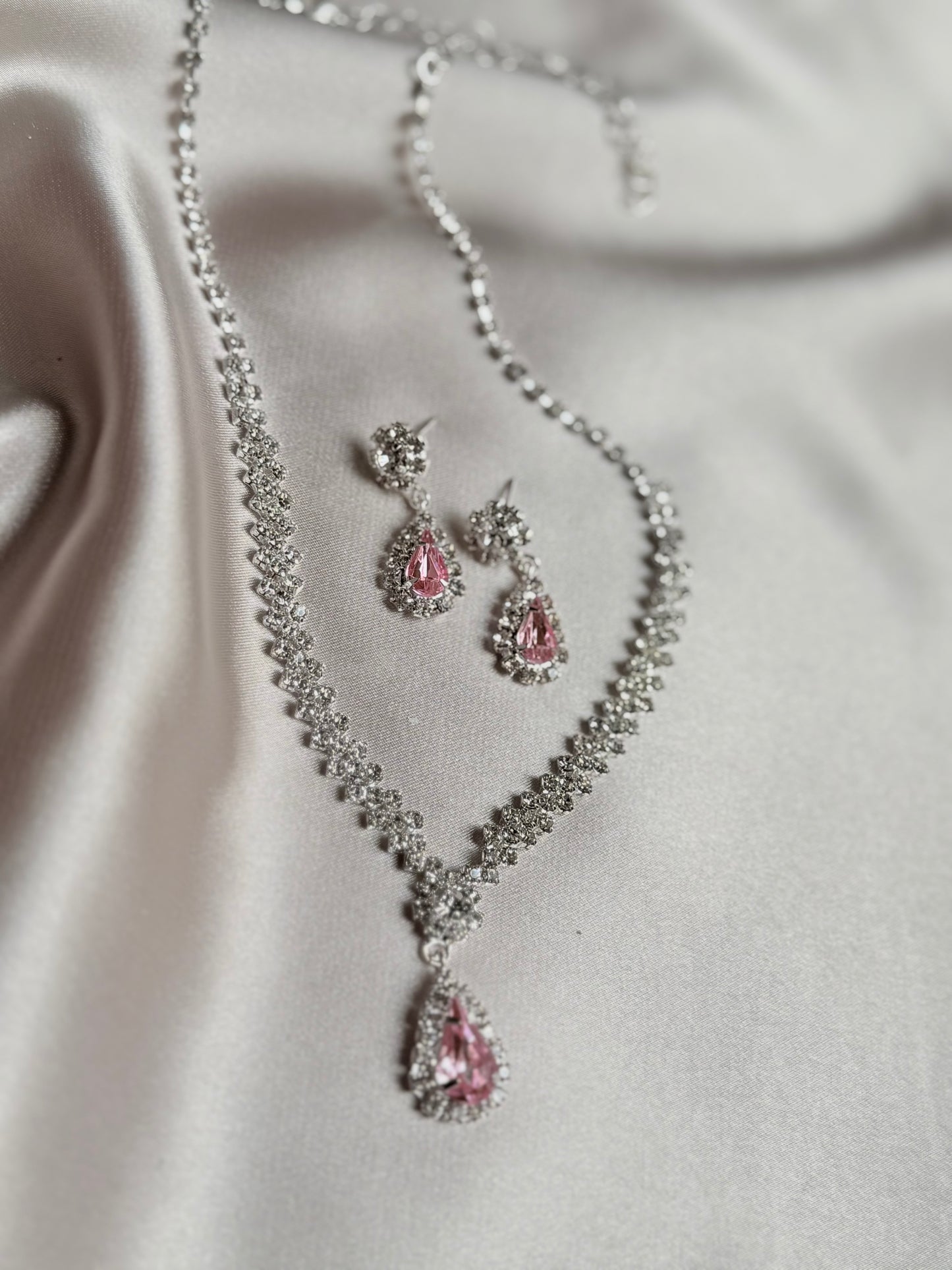 TREAZY NEW Charm Pink Crystal Rhinestones Bridal Jewelry for Women Waterdrop Necklace Earrings Fashion Wedding Jewelry Sets