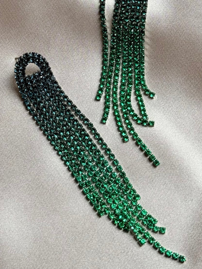 New Sparkling Full Rhinestone Long Tassel Dangle Earrings
