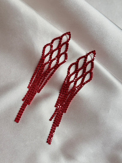 Rhinestone Embellished Mesh Earrings Puffed Up Style Dazzling Long Water Earrings