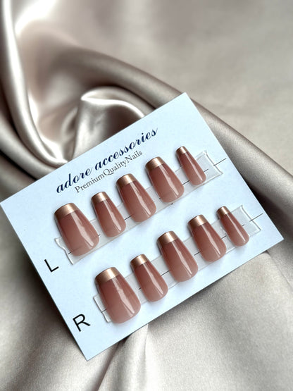 French gold nail tip nails press on 24pcs