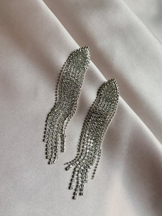 2 Curved Women's Pendant Earrings, Elegant Rhinestone Tassel Long Earrings