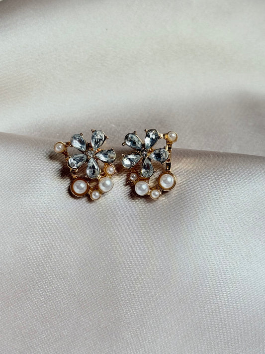 Zircon Flower Mini Pearl Flower Earrings