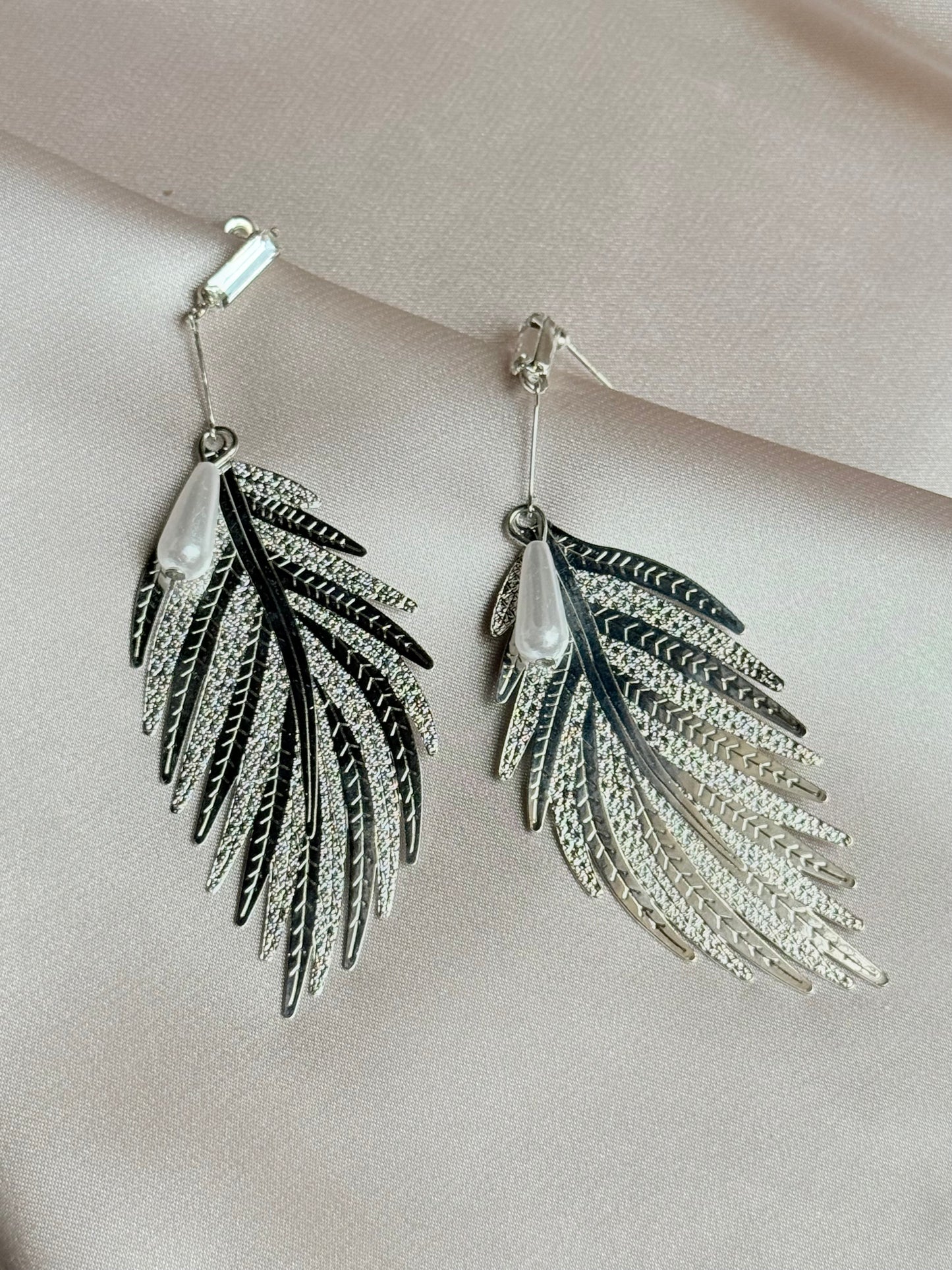 Feather Shaped Metal Exaggerated Statement Earrings Dangle Earrings