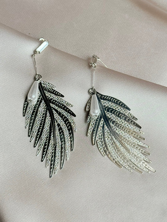 Feather Shaped Metal Exaggerated Statement Earrings Dangle Earrings