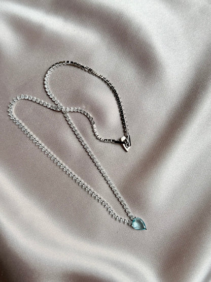 Luxury Elegant Big Light Green Water Drop CZ Crystal Necklace