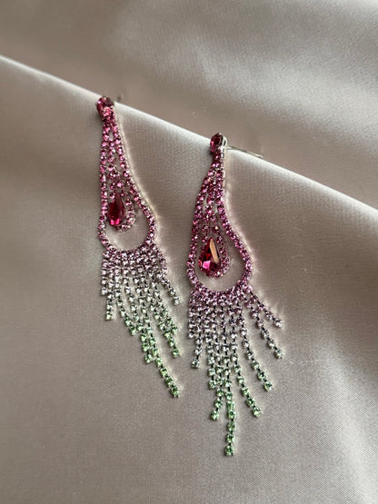 Exquisite Long Tassel Earrings Women's Elegant Full Diamond Glittering Drill Drop Earrings Geometric Shape Stainless Steel