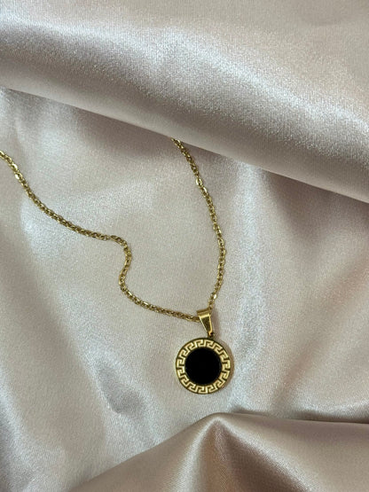 Black Round Pendant Necklaces Stainless Steel Chain