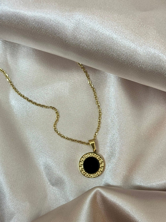 Black Round Pendant Necklaces Stainless Steel Chain