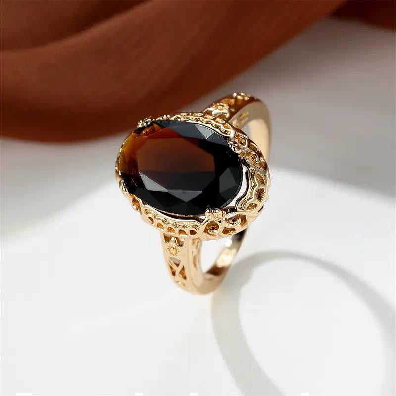 Retro Oval Cut Big Brown Stone Ring