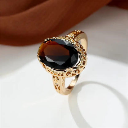 Retro Oval Cut Big Brown Stone Ring