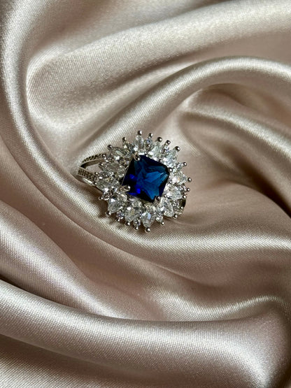 Blue Stone Silver Zirconia Ring