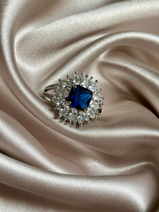 Blue Stone Silver Zirconia Ring
