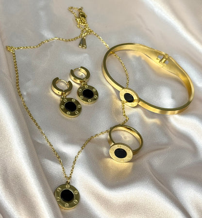 Black 18k 4PCS Necklace Earring Bracelet Ring Set