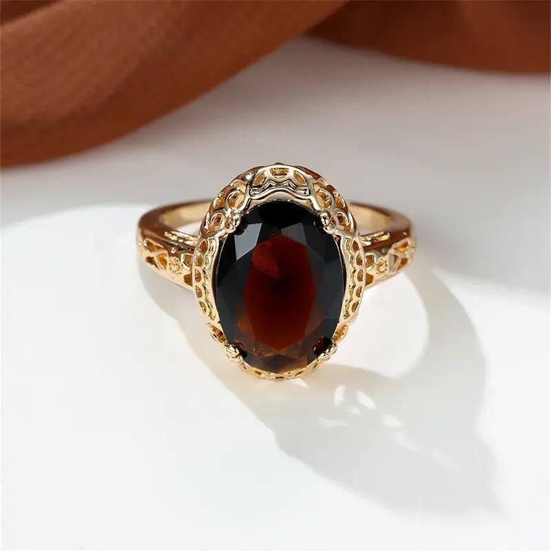 Retro Oval Cut Big Brown Stone Ring